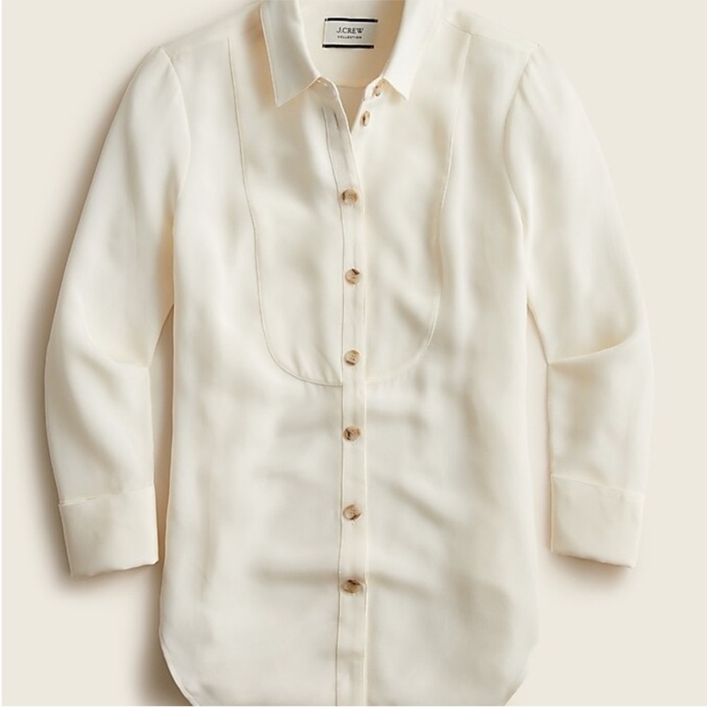 J Crew Collection cream color tuxedo silk button down shirt sz 4 NWT